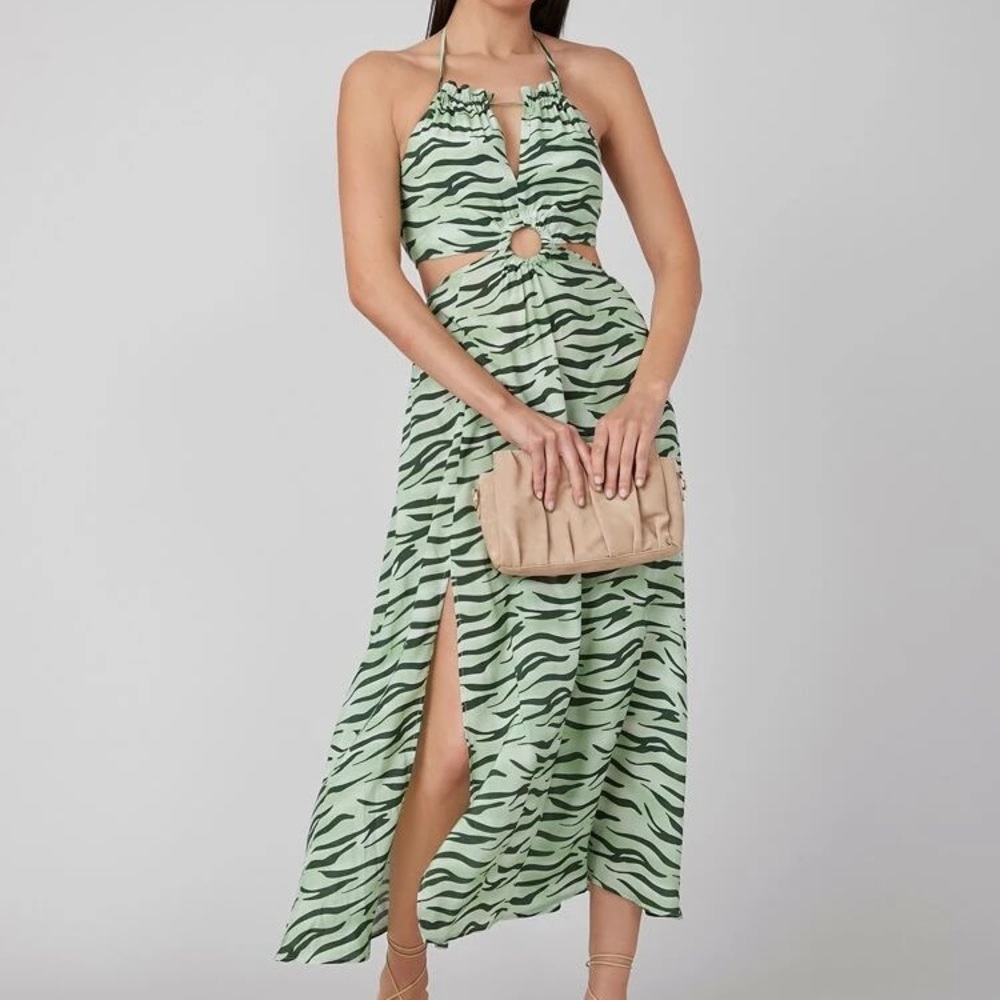 Green Zebra Print Halter Dress